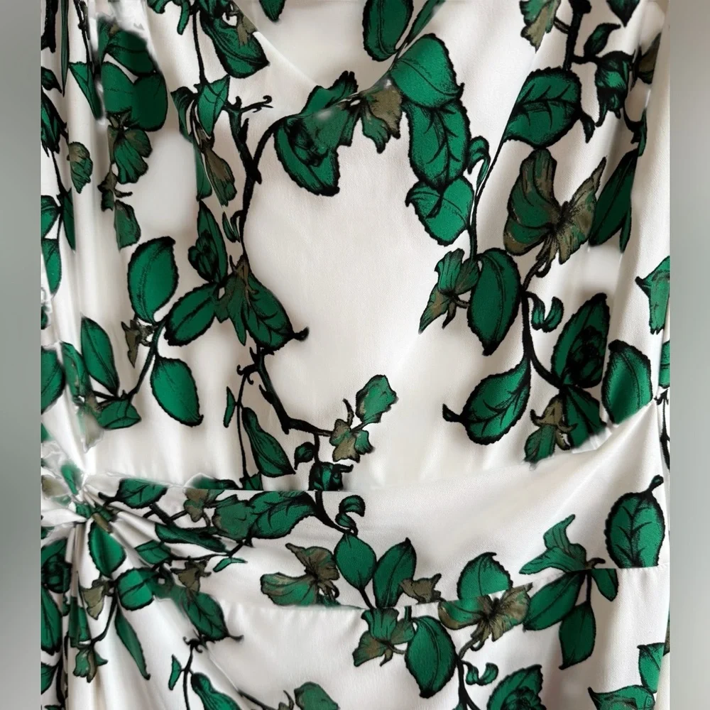Eva Mendes New York & Company Green White Floral Midi Dress stretchy flattering